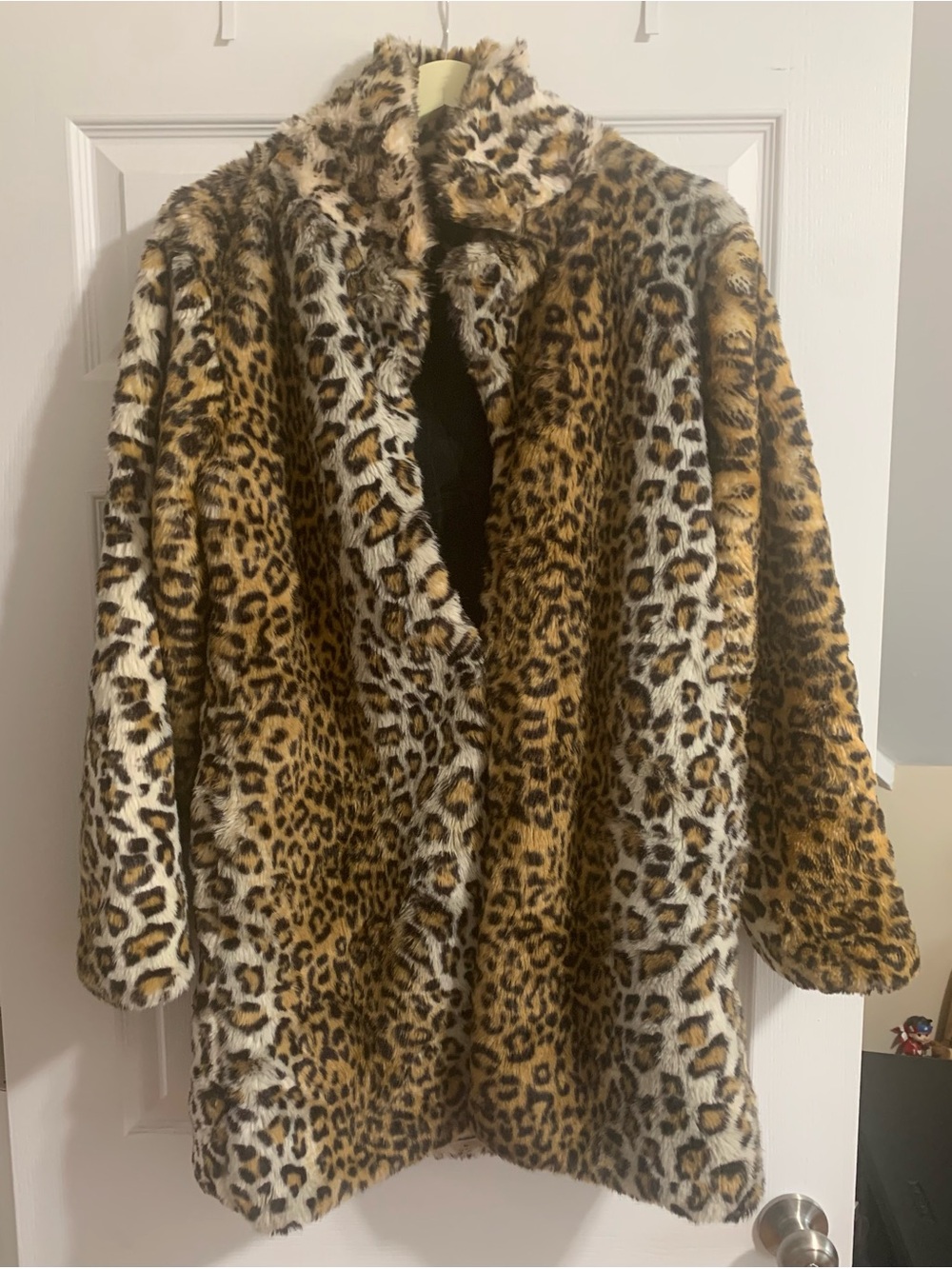 LANSHIFEI Womens Y2K Brown Black Leopard Print Soft Faux Fur Coat Size XL